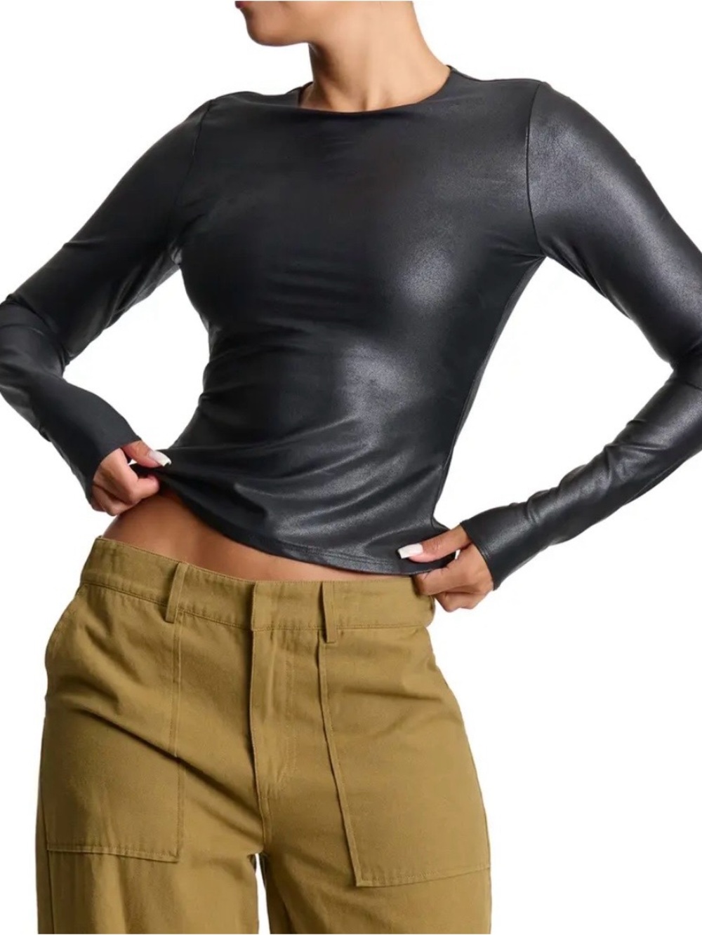 N by Naked Wardrobe Drip Sculpt long Sleeve Faux Leather Top
